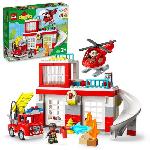 LEGO 10970 DUPLO La Caserne Et L'Helicoptere des Pompiers. Jouet de Camion. Motricite. Grandes Briques. Cadeau Enfants Des 2 Ans