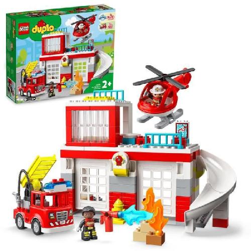 Jeu D'assemblage - Jeu De Construction - Jeu De Manipulation LEGO 10970 DUPLO La Caserne Et L'Hélicoptere des Pompiers. Jouet de Camion. Motricité. Grandes Briques. Cadeau Enfants Des 2 Ans