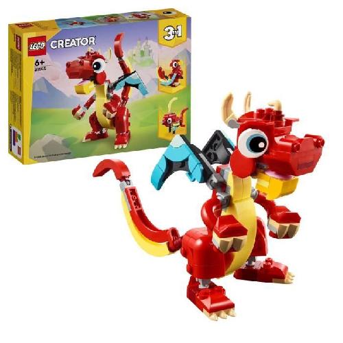 Jeu D'assemblage - Jeu De Construction - Jeu De Manipulation LEGO 31145 Creator 3en1 Le Dragon Rouge Jouet avec 3 Figurines d'Animaux. dont un Dragon Rouge. un Poisson et un Phénix
