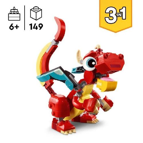 Jeu D'assemblage - Jeu De Construction - Jeu De Manipulation LEGO 31145 Creator 3en1 Le Dragon Rouge Jouet avec 3 Figurines d'Animaux. dont un Dragon Rouge. un Poisson et un Phénix