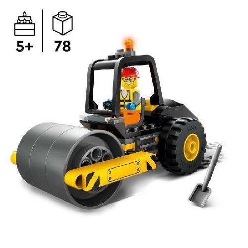 Jeu D'assemblage - Jeu De Construction - Jeu De Manipulation LEGO 60401 City Le Rouleau Compresseur de Chantier. Maquette de Jouet de Camion avec Minifigurines d'Ouvrier