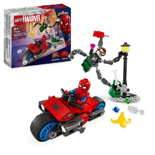 Jeu D'assemblage - Jeu De Construction - Jeu De Manipulation LEGO 76275 Marvel La Course-poursuite en Moto - Spider-Man contre Docteur Octopus. Jouet avec Moto avec Canons