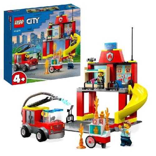 LEGO City 60375 La Caserne et le Camion des Pompiers. Jouet Vehicule d'Urgence. Jeu Educatif. 4 Ans