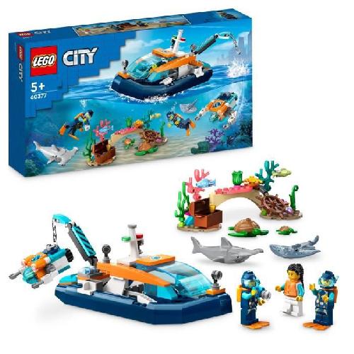 Jeu D'assemblage - Jeu De Construction - Jeu De Manipulation LEGO City 60377 Le Bateau d'Exploration Sous-Marine. Jouet avec Figurines Animaux Marins