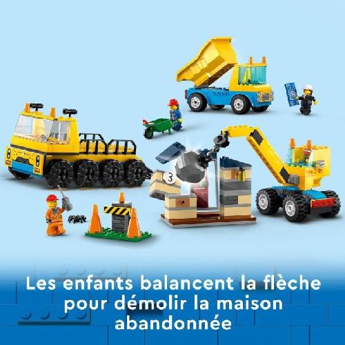 Jeu D'assemblage - Jeu De Construction - Jeu De Manipulation LEGO City 60391 Les Camions de Chantier et la Grue a Boule de Démolition. Jouet de Engin de Construction