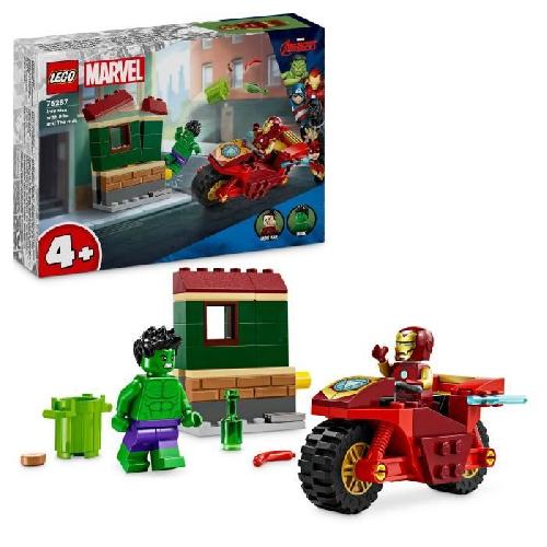 Jeu D'assemblage - Jeu De Construction - Jeu De Manipulation LEGO Marvel 76287 Iron Man avec une Moto et Hulk. Set Avengers avec Minifigurines