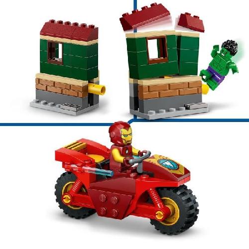 Jeu D'assemblage - Jeu De Construction - Jeu De Manipulation LEGO Marvel 76287 Iron Man avec une Moto et Hulk. Set Avengers avec Minifigurines