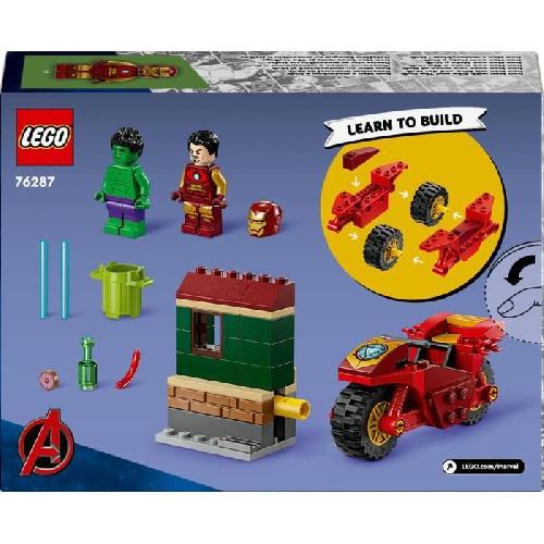 Jeu D'assemblage - Jeu De Construction - Jeu De Manipulation LEGO Marvel 76287 Iron Man avec une Moto et Hulk. Set Avengers avec Minifigurines