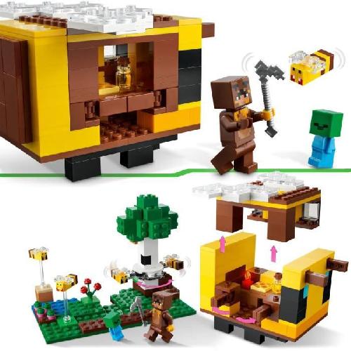 Jeu D'assemblage - Jeu De Construction - Jeu De Manipulation LEGO Minecraft 21241 La Cabane Abeille. Jouet. Ferme avec Maison. Zombie et Figurines Animaux