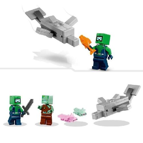 Jeu D'assemblage - Jeu De Construction - Jeu De Manipulation LEGO Minecraft 21247 La Maison Axolotl. Jouets pour Enfants avec Zombie. Dauphin et Poisson