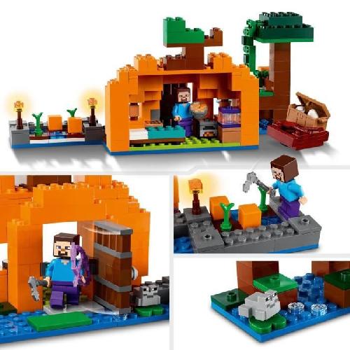 Jeu D'assemblage - Jeu De Construction - Jeu De Manipulation LEGO Minecraft 21248 La Ferme Citrouille. Jouet de Maison avec Figurines Steve et Sorciere