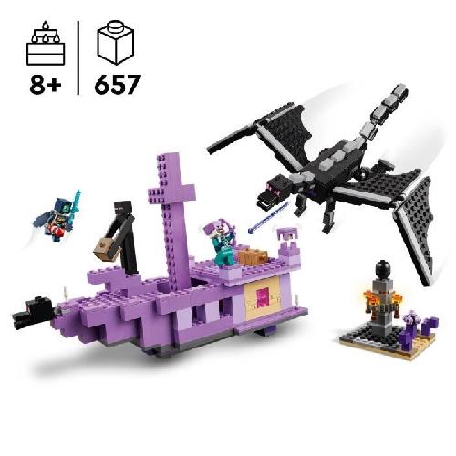 Jeu D'assemblage - Jeu De Construction - Jeu De Manipulation LEGO Minecraft 21264 Le dragon et le navire de l'Ender - Set inspiré des jeux vidéo