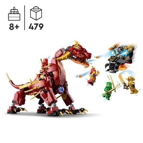 Jeu D'assemblage - Jeu De Construction - Jeu De Manipulation LEGO NINJAGO 71793 Le Dragon de Lave Transformable de Heatwave. Jouet de Dragon avec Minifigurines