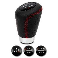Levier - Pommeaux Pommeau Cuir Noir- Rouge Bague Marche Ar + 3 Pastilles De Vitesses