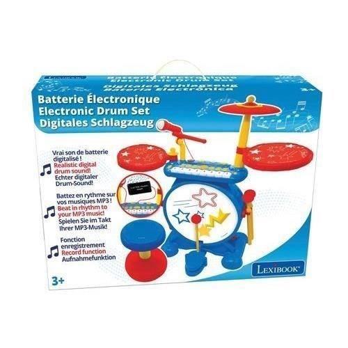 Imitation Instrument Musique Lexibook - Batterie électronique pour enfant - Lumineuse - Complete avec clavier. cymbales et tabouret - Dés 3 ans