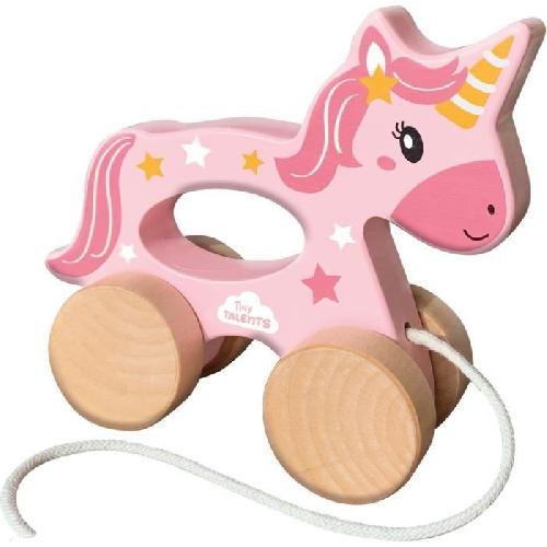 Jouet A Tirer - Jouet A Pousser Licorne en bois 2 en 1 - A pousser et a tirer - SES CREATIVE - Licorne rose a pousser ou a tirer.