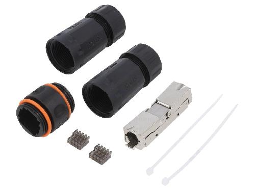 Accessoire Coffret De Communication - Connecteur Rj45 - Panneau De Brassage Lien Cat 6.6a.7 PoE.PoE+.PoE++ 22AWG-26AWG IP68 - Noir