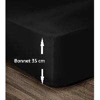 Linge De Lit LOVELY HOME Drap Housse 100% Coton 140x190cm - Bonnet 35cm - Noir