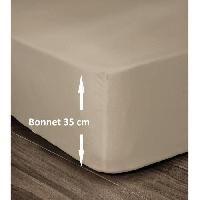 Linge De Lit LOVELY HOME Drap Housse 100% Coton 180x200cm - Bonnet 35cm - Beige