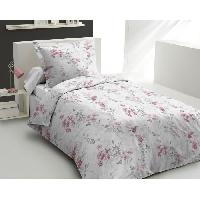 Linge De Lit Parure de couette 140x200 cm HOME LINGE PASSION POMPADOUR : Housse de couette + 1 taie d'oreiller - 100% Coton 57 Fils - Blanc/rose