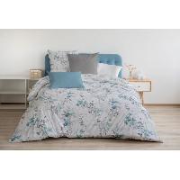 Linge De Lit Parure de couette 240x260 cm HOME LINGE PASSION POMPADOUR : Housse de couette + 2 taies d'oreiller - 100% Coton 57 Fils - Blanc/bleu