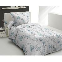 Linge De Lit Parure de couette - HOME LINGE PASSION - POMPADOUR - 100% Coton - 140x200 cm - Blanc/Fleur