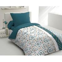 Linge De Lit Parure de couette microfibre Ethno - 1 housse de couette 140x200 cm + 1 taie d'oreiller 63x63 cm - Bleu canard - HOME LINGE PASSION