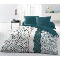 Linge De Lit Parure de couette Microfibre ETHNO 220x240cm et 2 taies d'oreillers 63x63cm Bleu Canard