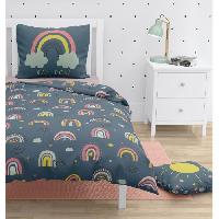 Linge De Lit Parure de couette ROUPILLON Rainbow - 2 Pcs - 140 x 200 - 100% Coton - Night