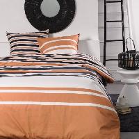 Linge De Lit Parure de lit 2 personnes -TODAY - 240x220 cm - 100% Coton - Orange. Noir et Blanc