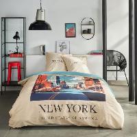 Linge De Lit Parure de lit - TODAY - JAVA - 2 personnes - 240x220 cm - Coton - Imprimé New York - Beige