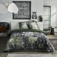 Linge De Lit Parure de lit - TODAY - JAVA - 2 personnes - 240x220 cm - Coton - Imprimé New York - Vert