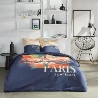 Linge De Lit Parure de lit - TODAY - JAVA - 2 personnes - 240x220 cm - Coton - Imprimé Paris - Bleu