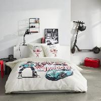 Linge De Lit Parure de lit - TODAY - JAVA - 2 personnes - 240x220 cm - Coton - Imprimé Street racing - Blanc