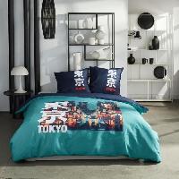 Linge De Lit Parure de lit - TODAY - JAVA - 2 personnes - 240x220 cm - Coton - Imprimé Tokyo - Turquoise