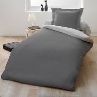 Linge De Lit Parure housse de couette 1 personne - 140x200 cm - 100% Coton - Bicolore Gris clair et foncé