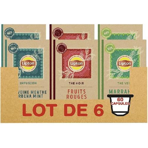 LIPTON 60 Capsules Nespresso. 3 saveurs. The Vert Marrakech Mint. Infusion Verveine Menthe. The Noir Fruits Rouges