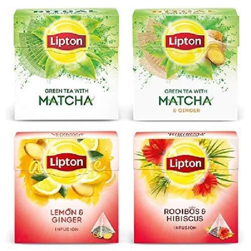 LIPTON Assortiment Herbal. Thes vert Matcha et Matcha Gingembre. Infusions. Roobios Hibiscus et Gingembre Citron -4x20 sachets-