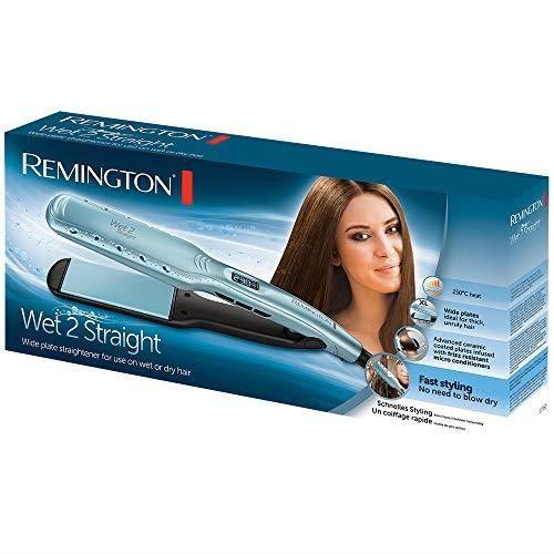 Lisseur - Pince - Fer A Lisser Lisseur Remington Wet2Straight S7350 - Lissage sur cheveux mouillés ou sec - Plaques larges. Soins a l'huile d'argan et Vitamine E