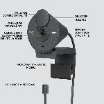 Webcam Logitech Brio 300 Webcam Full HD avec confidentialite. micro a reduction de bruit. USB-C - Graphite