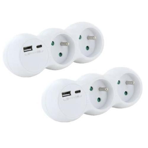 Prise Lot 2 domino CHACON - 47002 - 2x16A avec USB-A +USB-C - Blanc (FR)