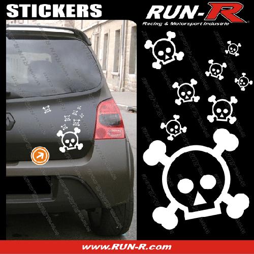Stickers Monocouleurs Lot stickers tete de mort SKULL RAIN format A4 - BLANC - Run-R