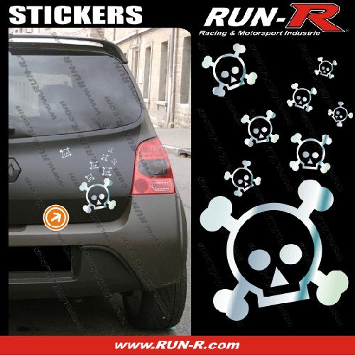 Stickers Monocouleurs Lot stickers tete de mort SKULL RAIN format A4 - CHROME - Run-R