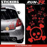 Lot stickers tete de mort SKULL RAIN format A4 - ROUGE - Run-R