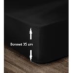 LOVELY HOME Drap Housse 100 Coton 180x200cm - Bonnet 35cm - Noir