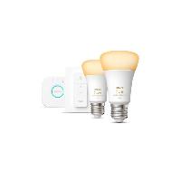 Luminaire D'interieur Philips Hue - Kit démarrage ampoule LED connectée White - 10.5W - Lot 2 E27 - Télécommande Hue