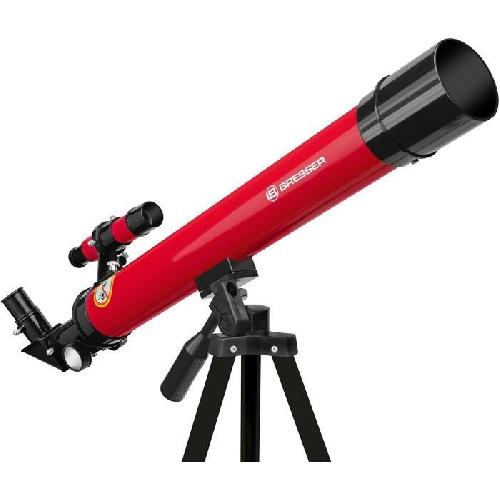 Telescope Lunette astronomique 45/600 AZ - BRESSER JUNIOR - Grossissement jusqu'a 100x - Trépied réglable en hauteur - rouge