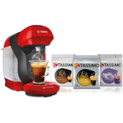 Machine A Expresso Machine a cafe automatique compacte BOSCH Tassimo Style TAS1103 - Rouge - 1400 W - Reservoir 0.7 L + 3 PACKS T-DISCS