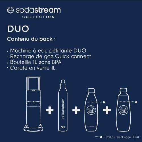 Gazeificateur - Machine A Sodas Machine a eau petillante SODASTREAM - DUO Noire - 2 bouteilles 1L compatible lave-vaisselle + 1 recharge de gaz 60L