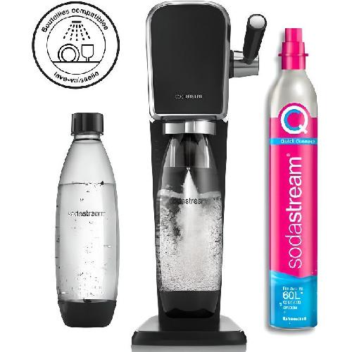 Gazeificateur - Machine A Sodas Machine a soda et eau petillante SODASTREAM - ART Noire - 2 bouteilles compatible lave-vaiselle - 1 recharge de gaz 60L
